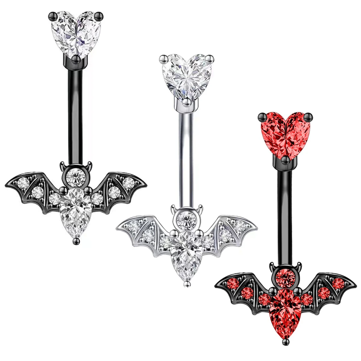 Gótico punk zircão morcego umbigo piercing anel de barriga brincos de umbigo anéis para mulheres homens umbigo corpo piercing jóias
