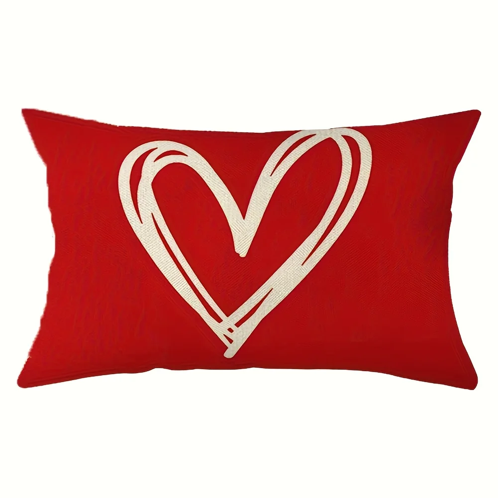 1pc Double Line Heart Printed Lumbar Pillow Cover, Suitable for Sofa,Bedroom,Living Room,Wedding Room, Romantic Gift for Lovers.