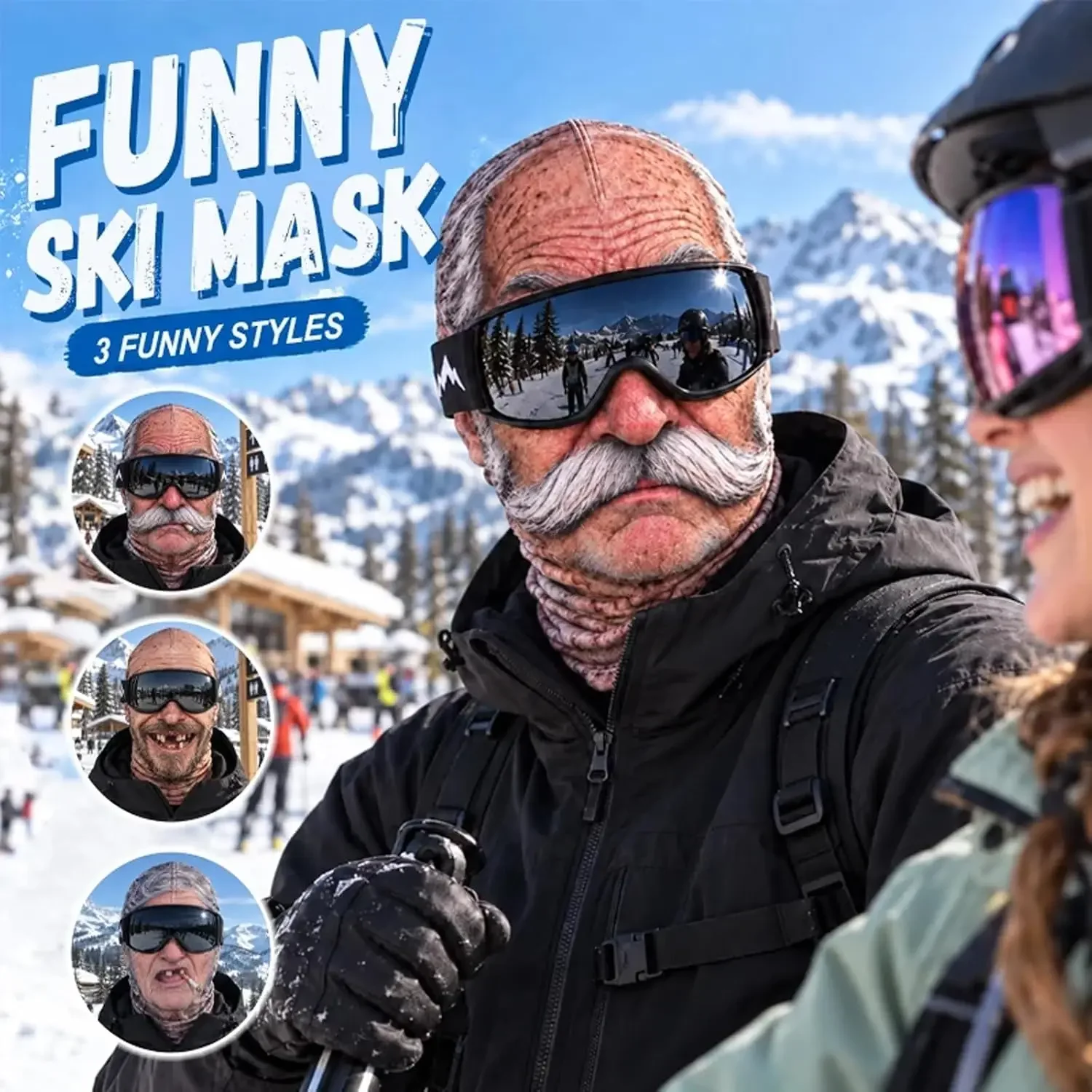 Novelty Cosplay Fleece Lined 3D Funny Face Balaclava Windproof Warm Full Face Hood for Motorcycle Skiing Outdoor Party Mask