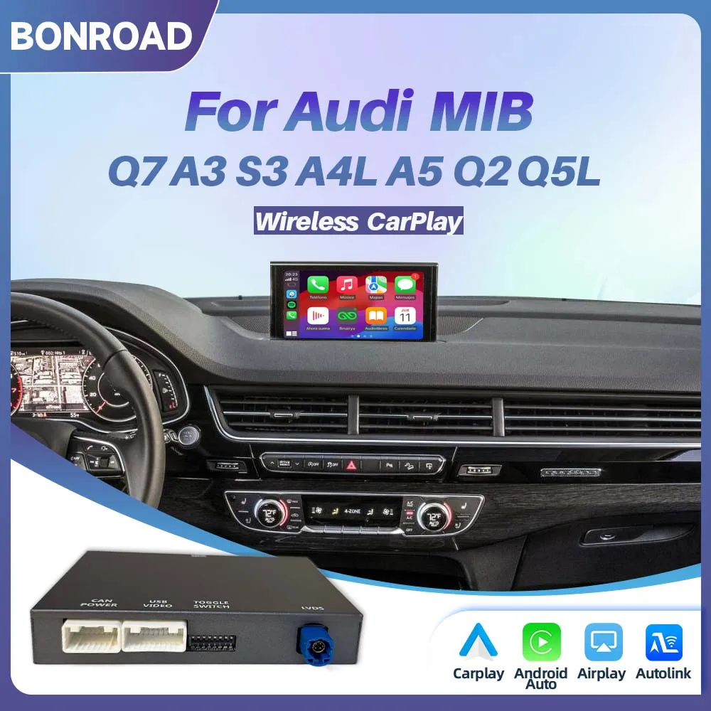 BONROAD Draadloze CarPlay Adapter voor Audi Q7 A3 S3 A4L A5 Q2 Q5L met Android Auto AirPlay Mirror Link Bluetooth GPS Decoder Box - afbeelding 2