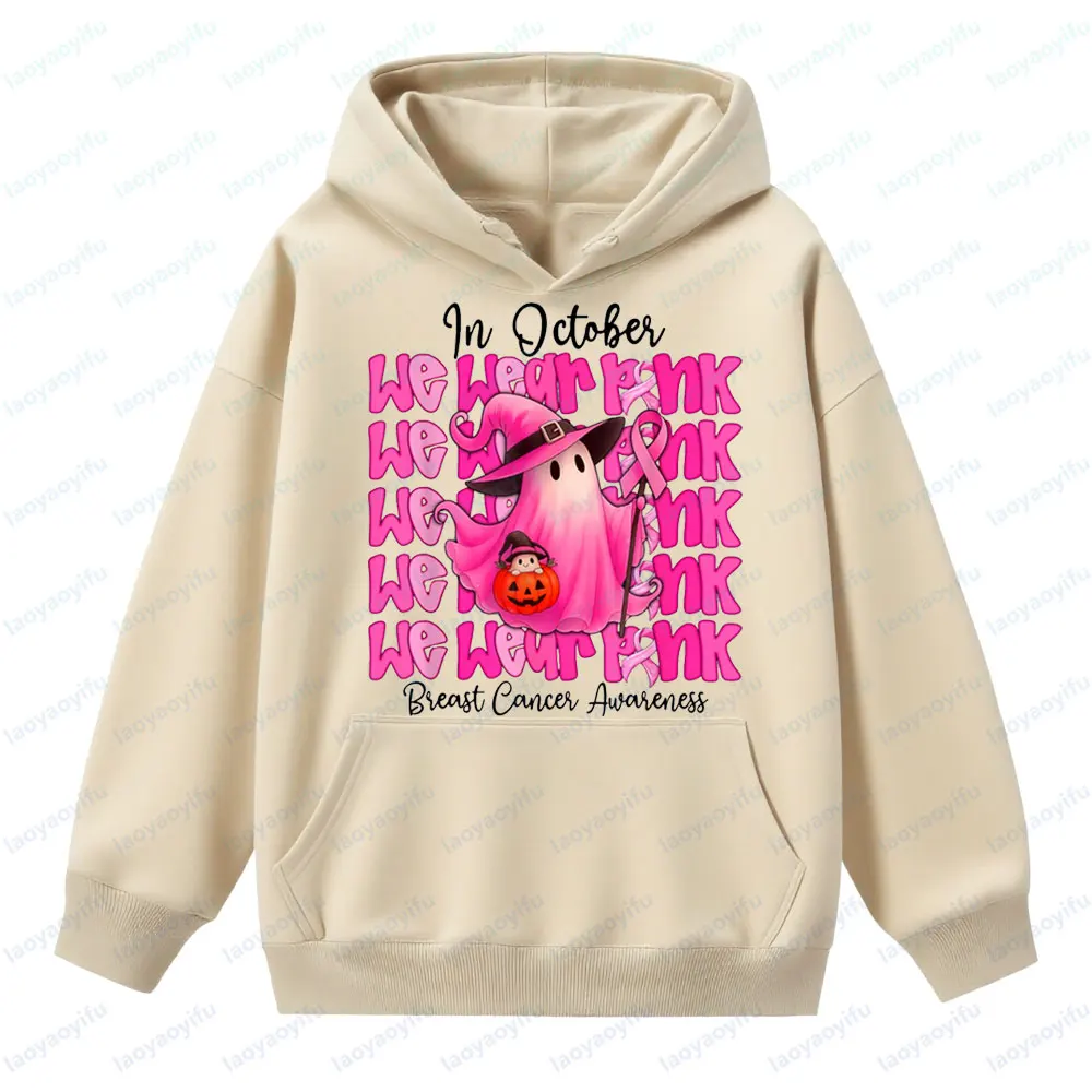 Borstkankerkleding in oktober Draag we roze sweatshirts Roze Halloween Ghost bedrukte tops Dames Vakantie Incentive-kleding