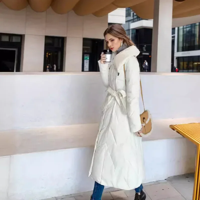 

Women's New Winter Long Jacket Female Large Lapel Knee Length Cotton Jacket Women Pure Color Thicken Warm Parkas Women's Jacket
