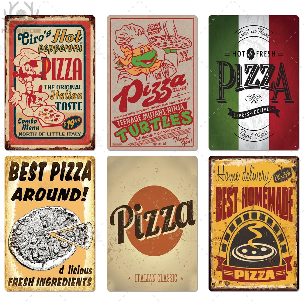 Putuo Decor Pizza Plaque Metal Vintage Tin Sign Retro Wall Art Poster for Cafe Bistro Restaurant Home Shop