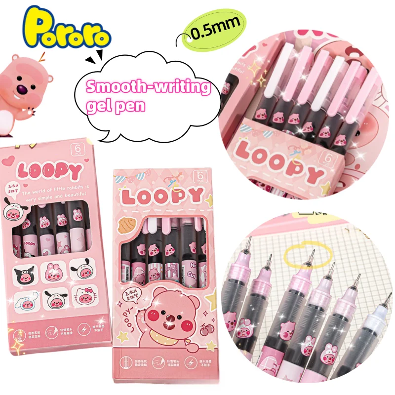 

New Pororo Loopy High Color Value Creative Direct Liquid Gel Pen 0.5mm Cartoon Cute Student Writing Smooth Special Black Pen