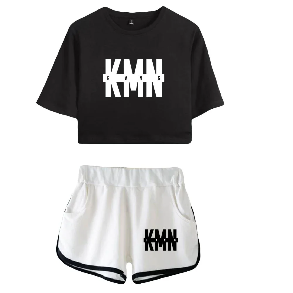 Rapper KMN Gang Summer Women's Sets Crop Top Shorts Two Piece Outfits Casual Ladies Tracksuit Sportwear