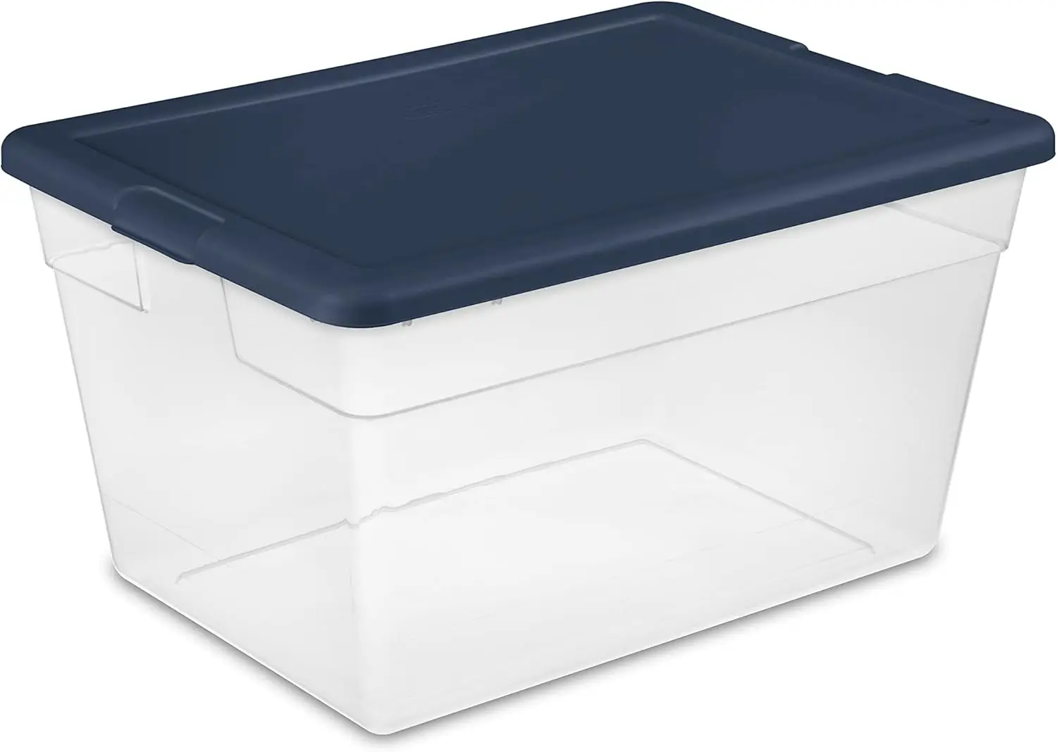 Sterilite Stackable 56 Quart Clear Home Storage Box with Handles Marine Blue Lid for Efficient Space Saving Storage 24 Pack