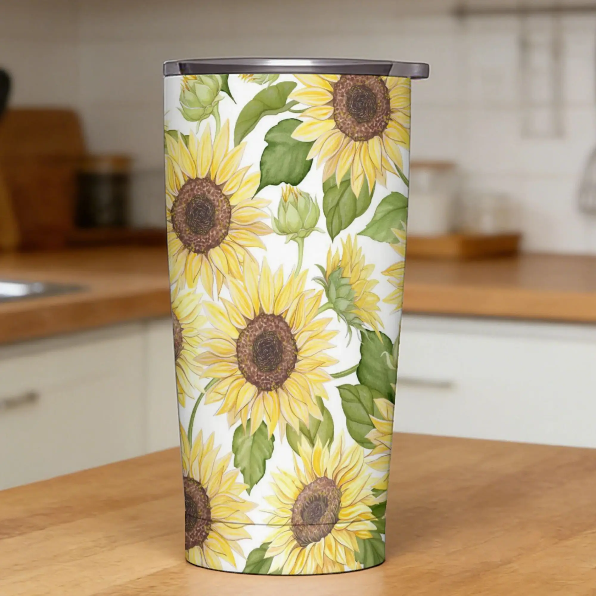 Stainless Steel Tumbler Rural flowers Car Mugs With Straws sunflower Driving Cold Drink Water Bottle Keep Heat Thermal Mug,