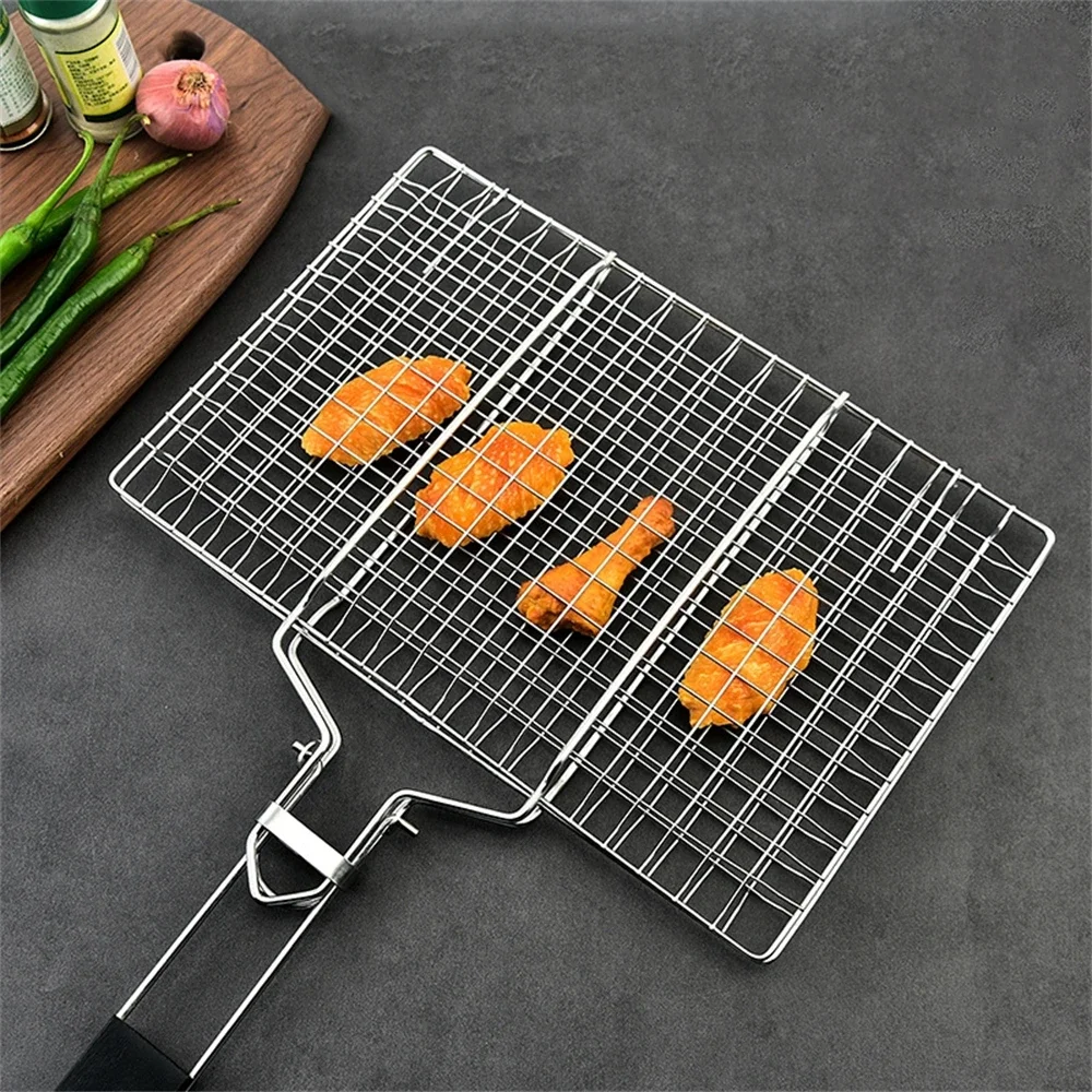 

Stainless Steel BBQ Mesh Non Stick Grilling Basket Grill Mesh Mat Folding Grilling Basket with Removable Handle Barbecue Tool