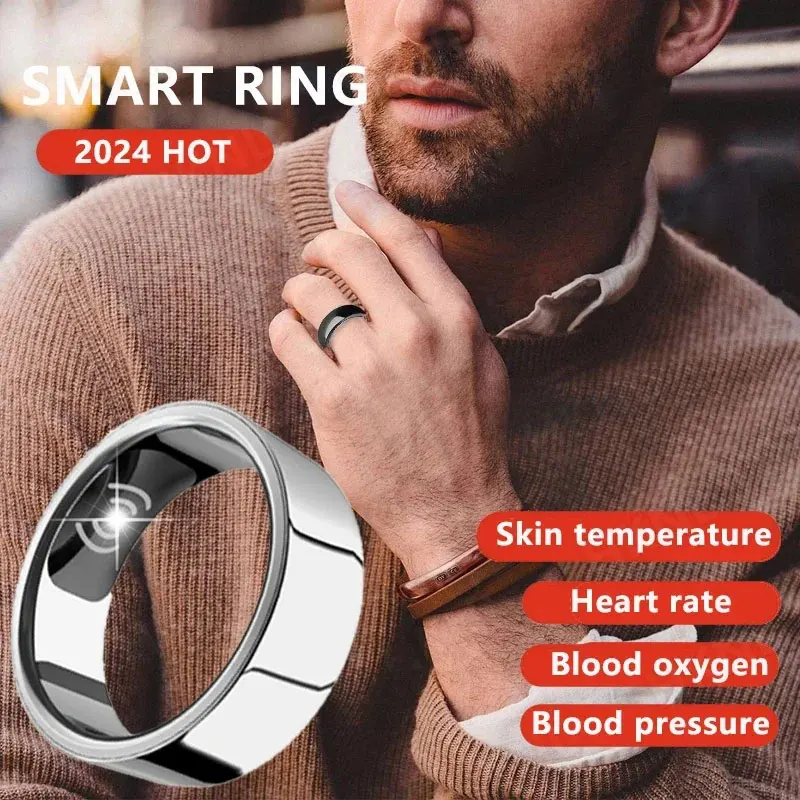 Multilingual Fitness Tracker Ring para homens, ouro inteligente, freqüência cardíaca, pressão arterial, oxigênio no sangue, temperatura, sono, calorias, saúde