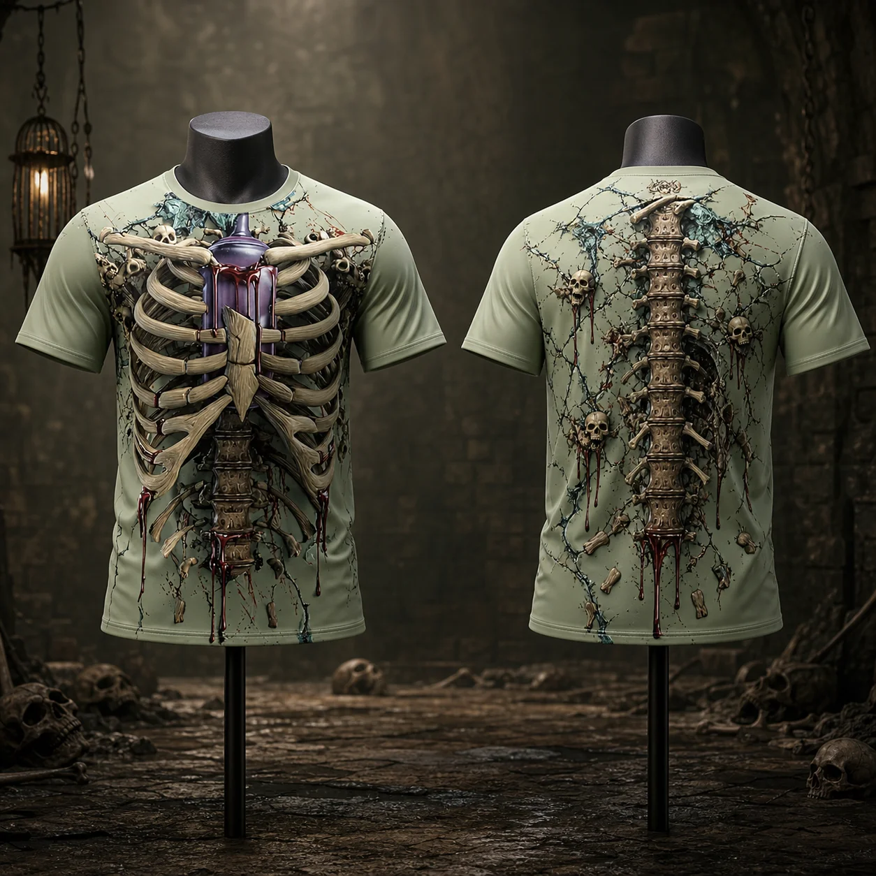 Unisex 3D Skull Printed Halloween T-Shirt Short Sleeve Casual Y2K Horror Pattern Parent-Child Outdoor Breathable Clothing