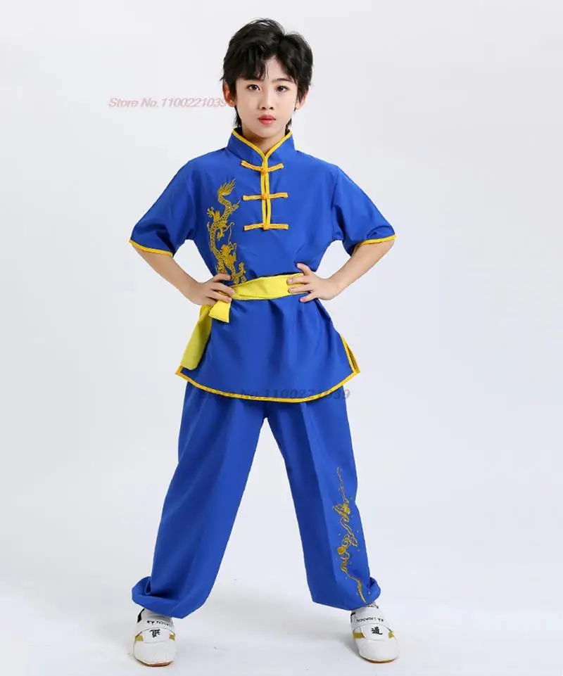 

2024 chinese traditional wushu costume children national dragon embroidery kungfu suit tai chi martial art uniform warrior set