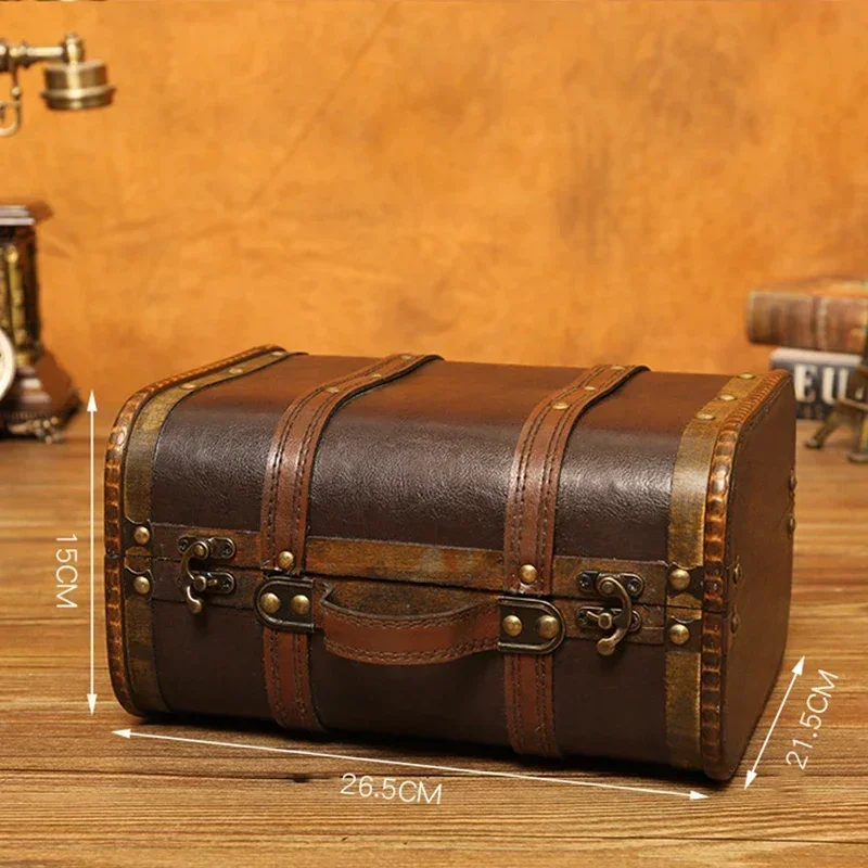 

Retro Wooden Jewelry Storage Box Vintage Suitcase Design Large Capacity for Wedding Party & Home Accessories In Brown