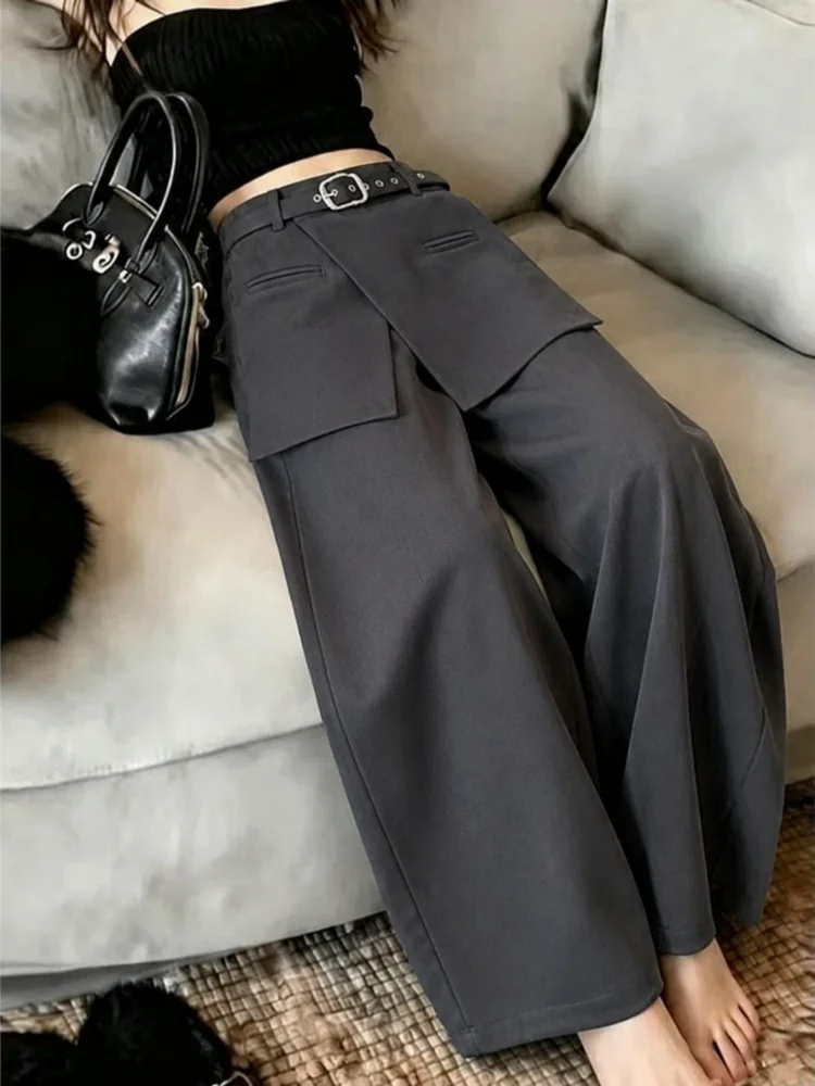 Elegant High Waist Drapey Straight Leg Pants Spring Summer New Design Two Piece Look Korean Style Commute Pants Ladies
