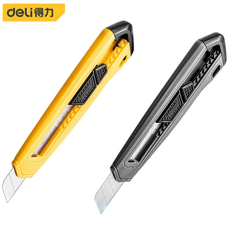Deli 18mm Faca utilitária doméstica retrátil Cortador de caixa de aço carbono 60 °   Pequeno Estilete Profissional Material de Arte Escolar de Escritório