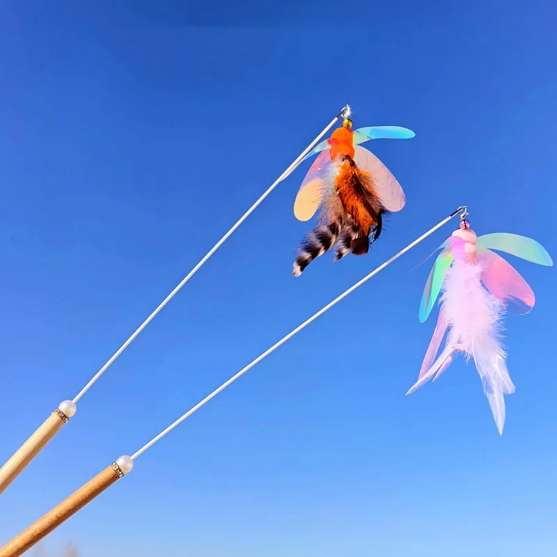 

Cat Toys Feather Stick Interactive Cat Toy Insect Cats Toy Wooden Handle Kitten Teaser with Bell Feather Cats Toys Pet Supplies