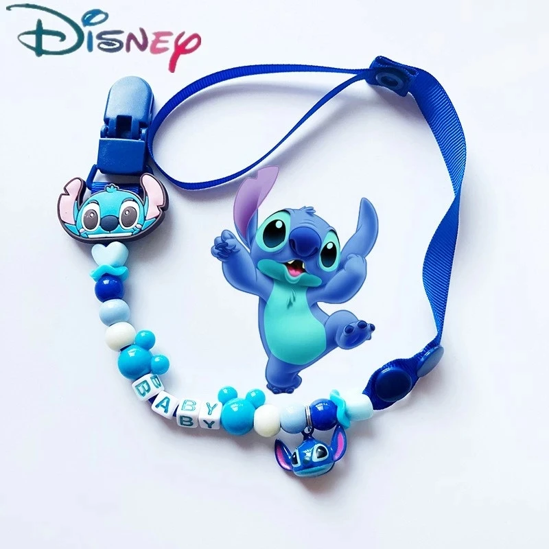 Disney Anime Baby Pacifier Hole Clip Chain Figures Toys  Anti-lost Chain Stitch Mickey Mouse Baby Silicone Belt Newborn gifts