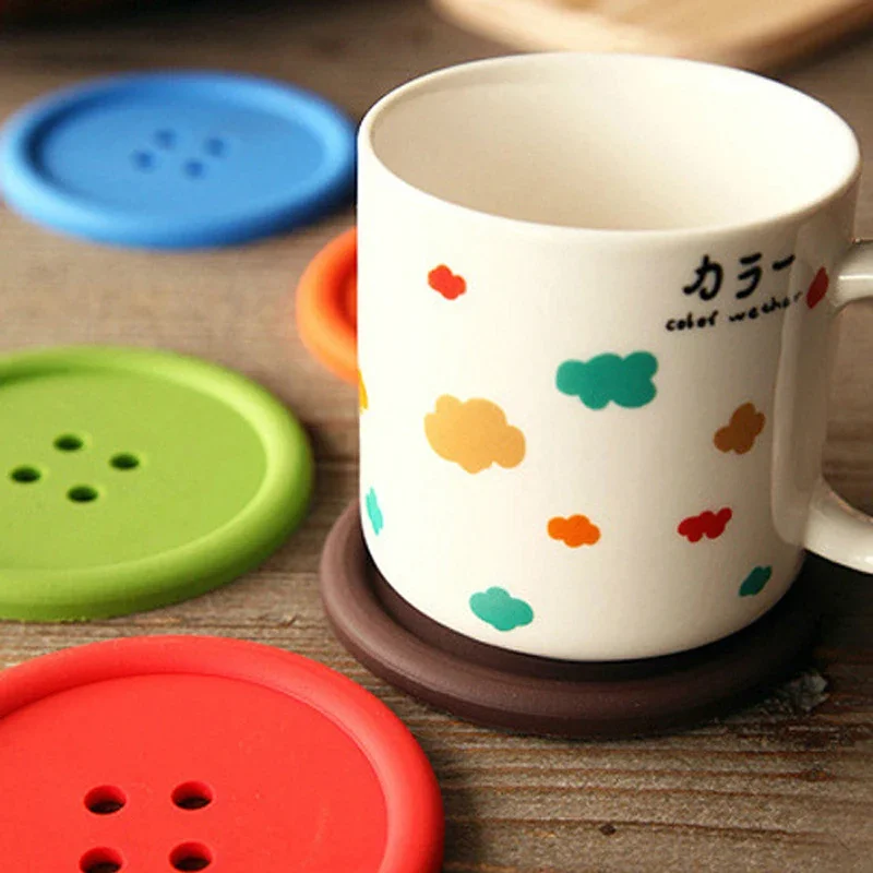 Multiple colors Silicone Cup mat Cute Colorful Button Cup Coaster Cushion Holder Drink Cup Placemat Mat Pads Coffee Pad