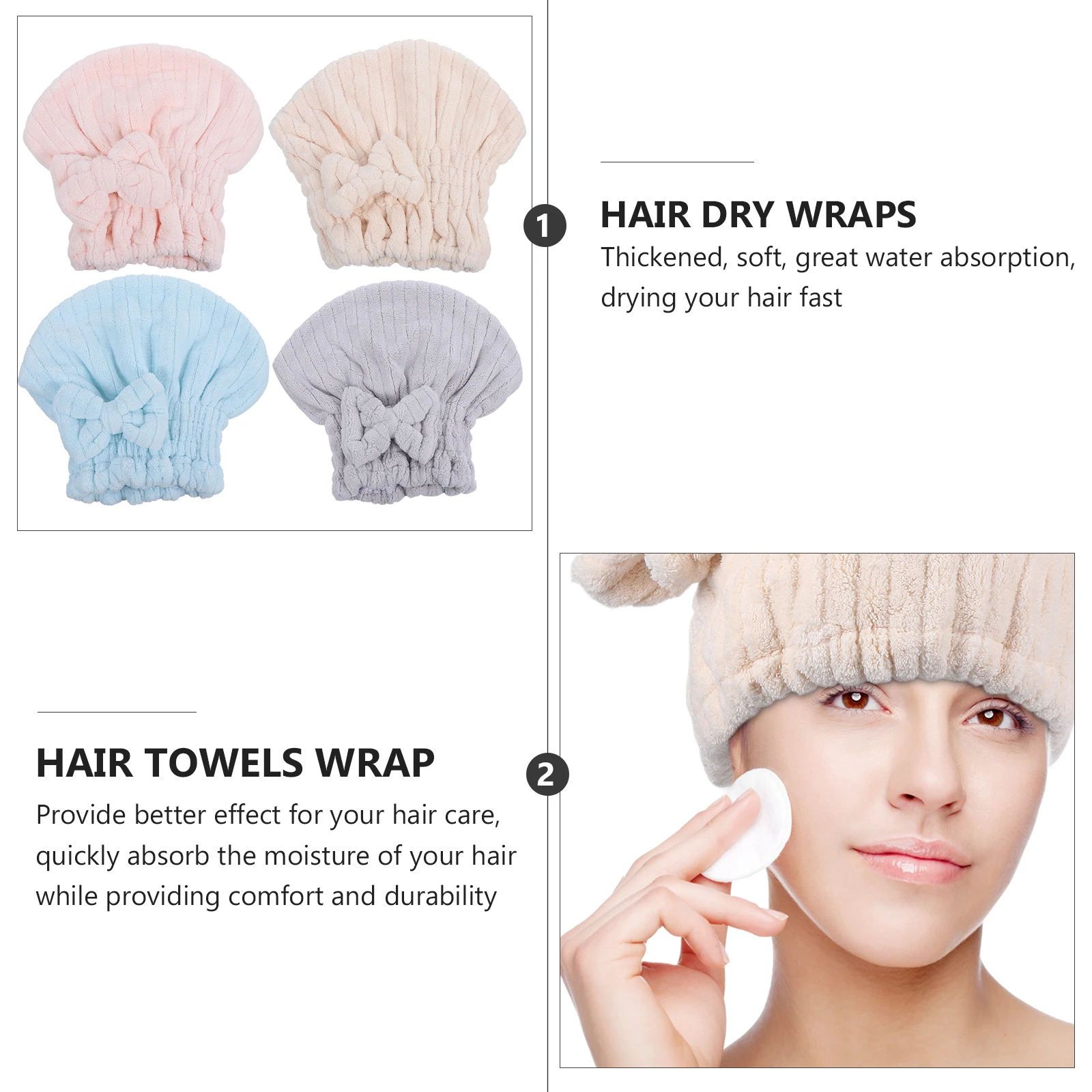 

4Pcs Women Rapid Drying Hair Towel Wrap Comfortable Texture Water Absorption Bath Make Up Face Wash Gift Hair Dry Wraps
