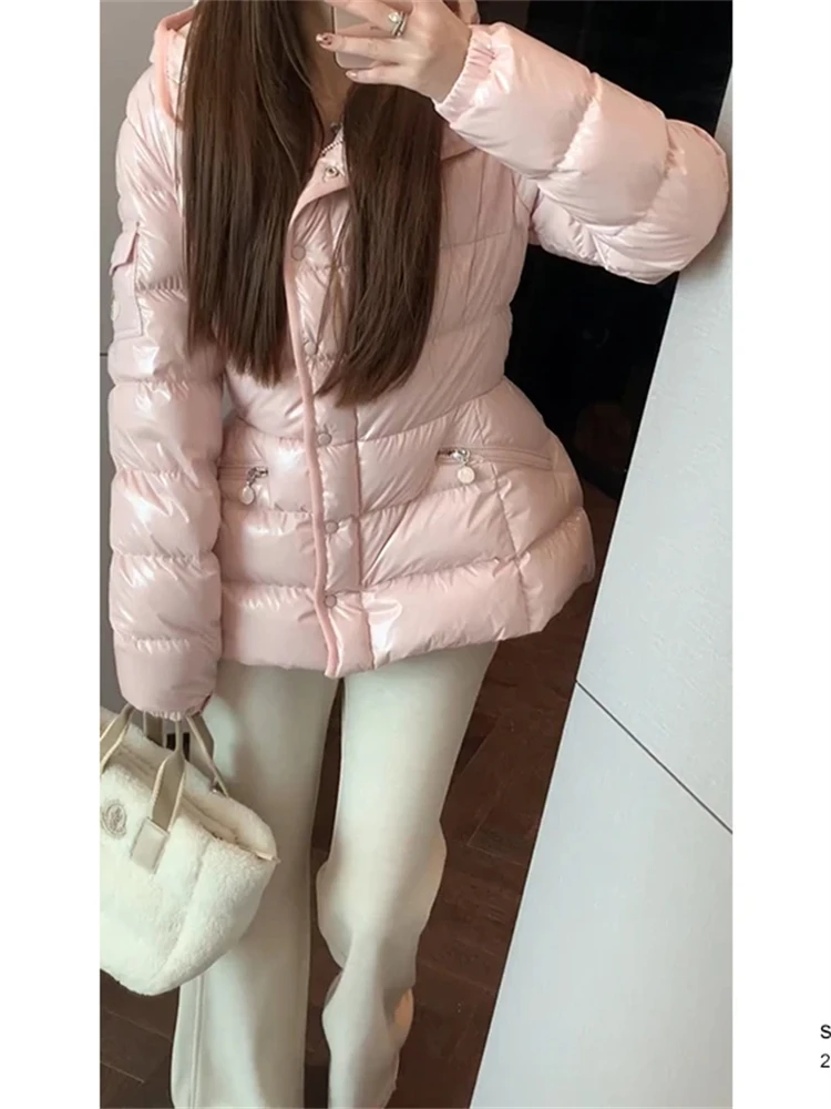 

Pink down Cotton Jacket Women's Fashionable Winter Coat Commute Bread Style Unique Attractively Straight Cut Zipper Closure