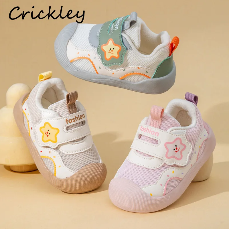 Cartoon Star Kids Casual Shoes Hook Loop Soft Bottom Sports Shoes For Children Mesh Comfortable Baby Girls Boys First Walk Shoes