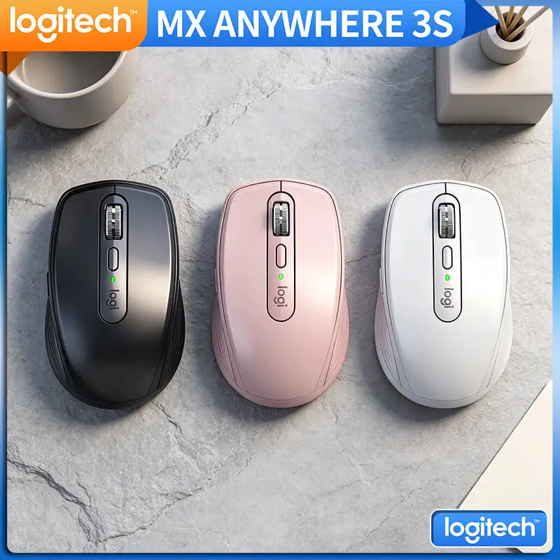 Durable Logitech MX Anywhere 3S Mouse - 8000 DPI Darkfield, Hyper-Scroll, Silent Click, USB-C Fast Charge for Work