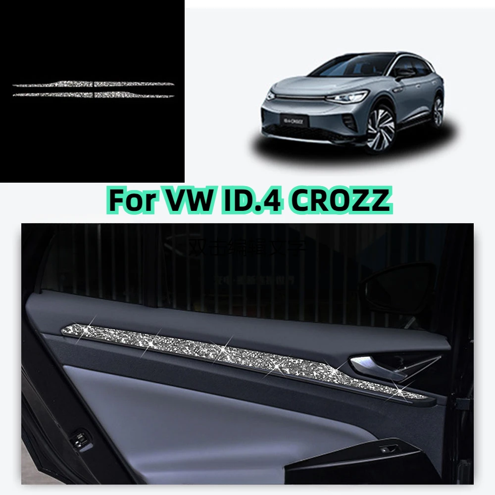 Car Inner Door Panel Cover Trim For Volkswagen VW ID.4 CROZZ 2021 2022 Bling Diamond Decorative Stickers Interior Accessories