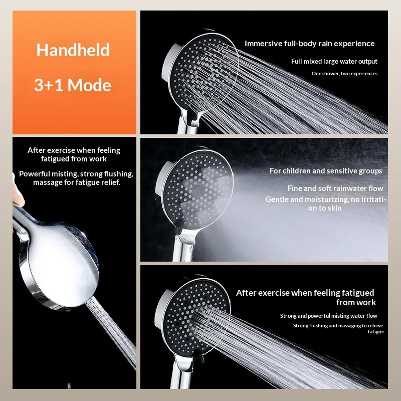 Picture 4: Large overhead shower with 4 functions - household shower handheld shower with large overhead spray