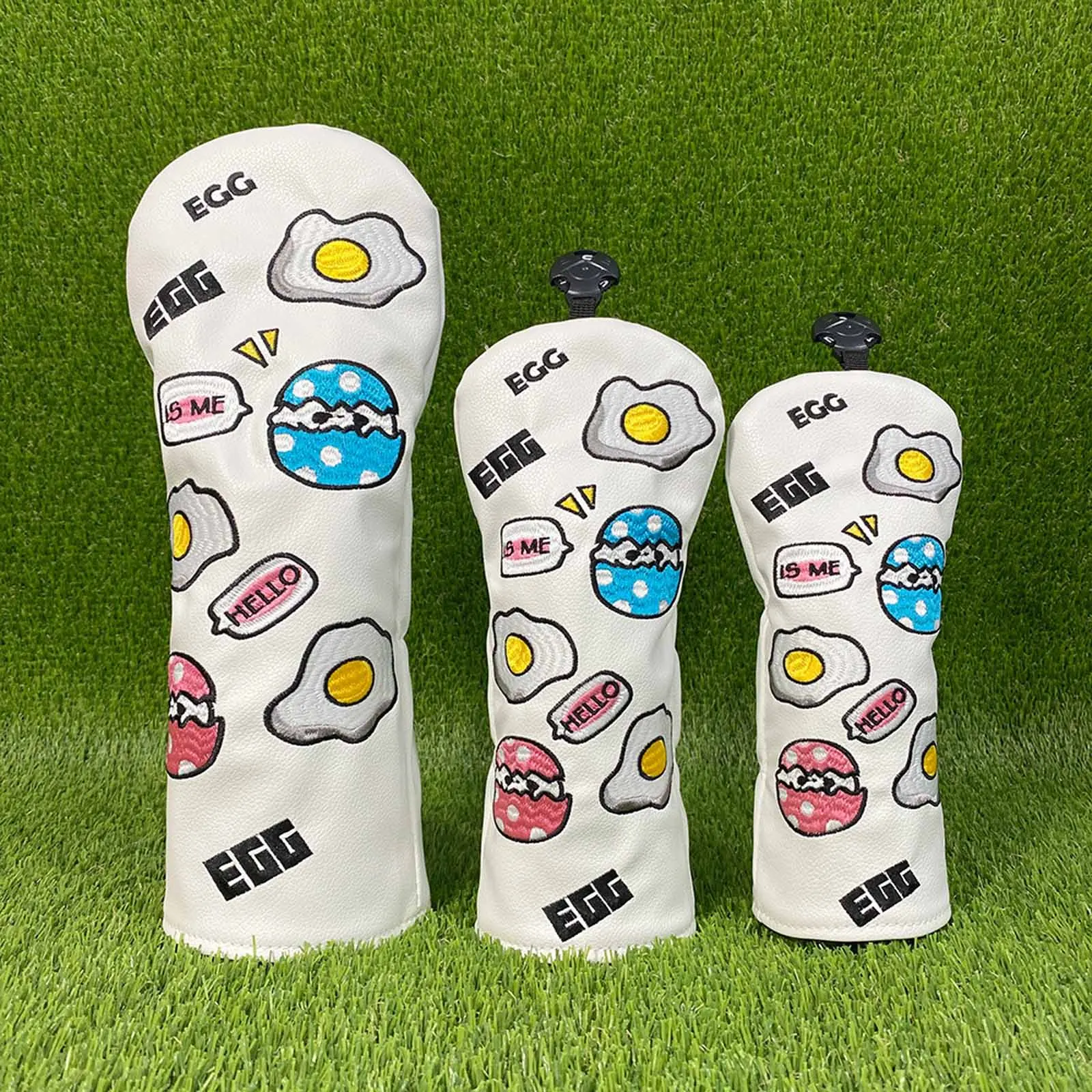 Cartoon Egg Embroidery Golf Club Head Cover Velvet Lining PU Leather Protective Headcover for 1 3/5 UT
