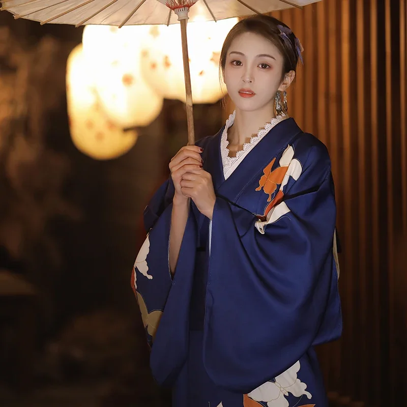 Women's Japan Style Traditional Kimono Butterfly Prints Classic Yukata Vintage Photography Wear Cosplay Clothing Vintage Dress