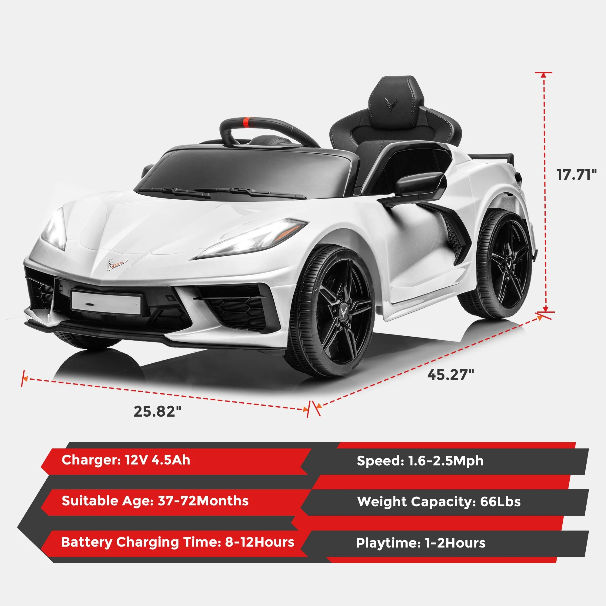 12 V elektrische Aufsitzwagen für Kinder, batteriebetrieben, aufladbar, Sportwagen, Kinder-Elektroauto, 3 Geschwindigkeiten, verstellbares Spielzeug mit Fernbedienung