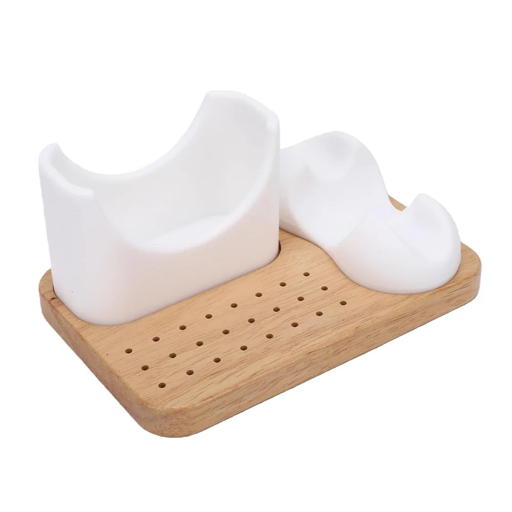 Silicone Sleeve Nail Drill Bit Holder Wood Base Soft Drill Bit Organizer 24 Holes Sturdy Grinding Pen Holder