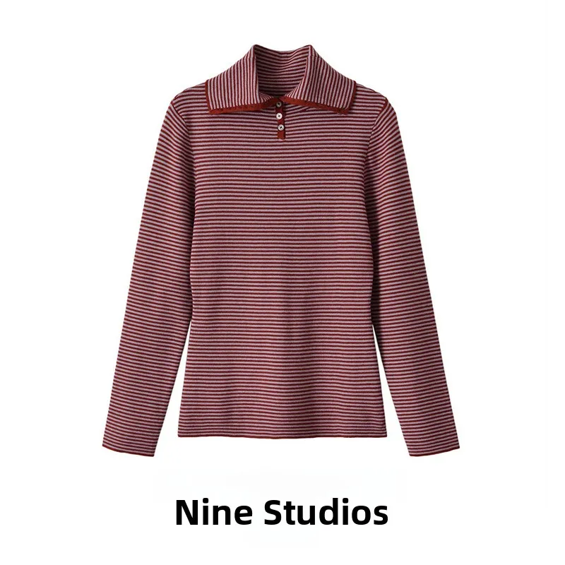 NINE ZAR Women's High Collar Long Sleeve Striped Color Block Knitwear Casual Loose Fit Winter Fashion Top