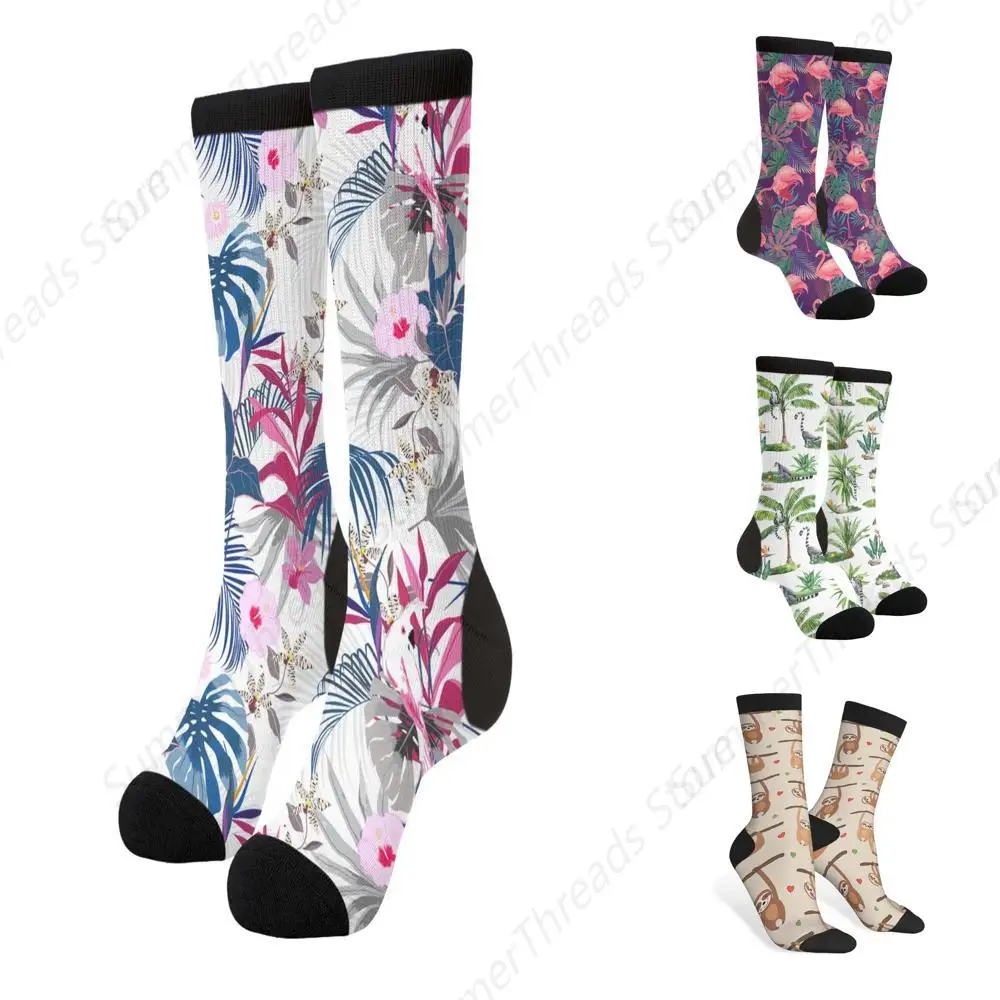 

Flamingo Tropical Floral Leaves Funny Novelty Socks Casual Athletic Crazy Cute Crew Socks For Women Men