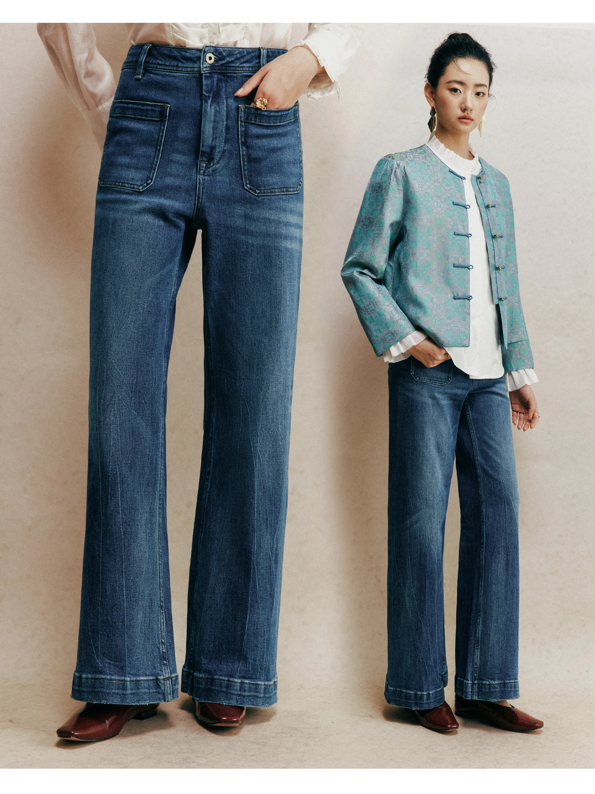 

Slimming Magic Retro High Waist Straight Leg Jeans Women's Cotton Stretchy Double ket Wide Leg Jeans Faionable Trousers