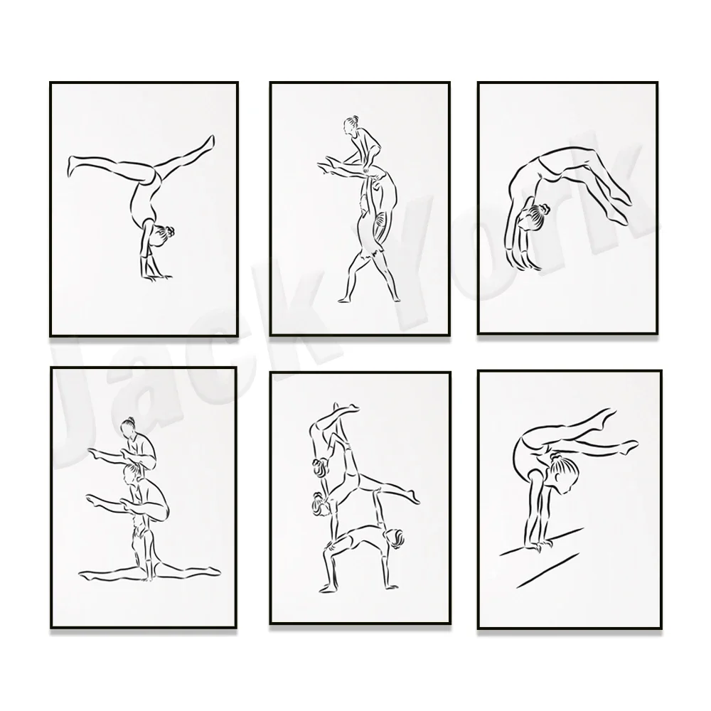 Line gymnastics for girls, acrobatic gymnastics, gymnastics poster, line drawing, dance gift, action art wall decor poster