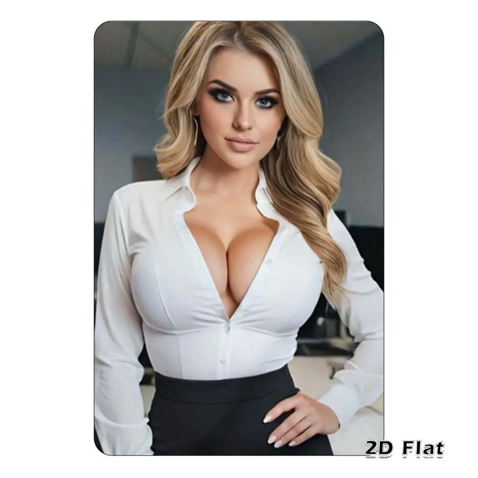 Vintage 2D Metal Tin Sign - Elegant Blonde in White Shirt & Black Skirt Office Outfit Wall Decor, Awesome Gift for Room, Home