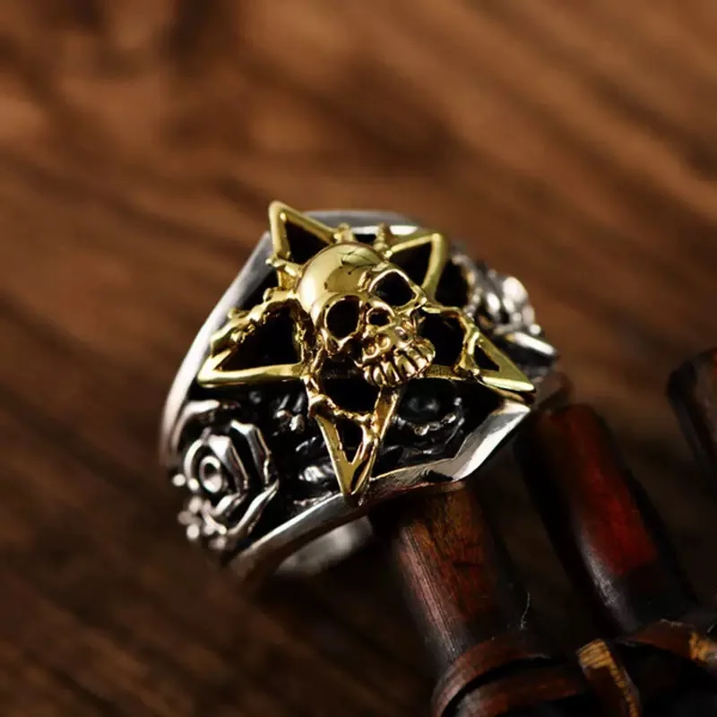 

Retro Skeleton Five-pointed Star Open Ring Men's k Punk Sle Hip Hop Trending Ring Fre out Faion Jewelry Accory