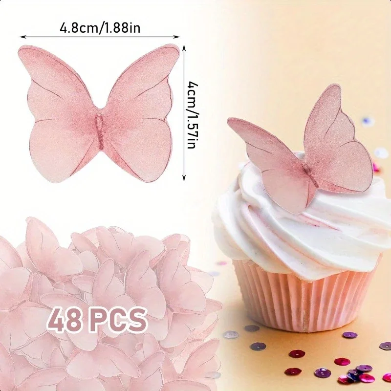 48pcs Wafer Paper Butterflies Cake Decor 3D Pink Blue Butterfly Cupcake Toppers Wedding Birthday Baby Shower Cake Baking Decor view 2