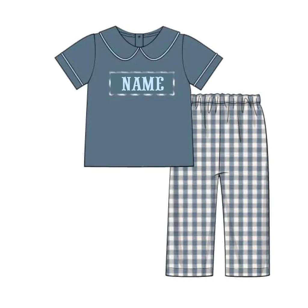 Ropa Baby Girl And Baby Boy New Cotton Customizable Name Styles Presale Models Blue Printing And Lattice Romper Sets Clothes