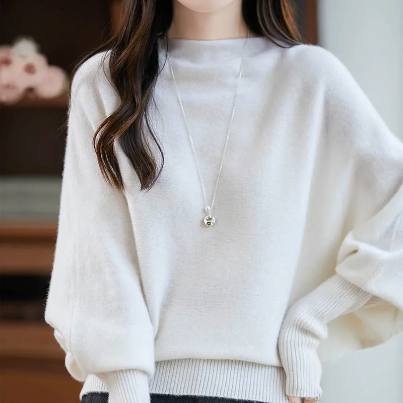 

Женский шерстяной свитер с рукавами «летучая мышь», пуловер с разрезом на шее, осень-зима, 100% мериносовая шерсть, однотонный трикотаж, женская одежда, рубашки, топы