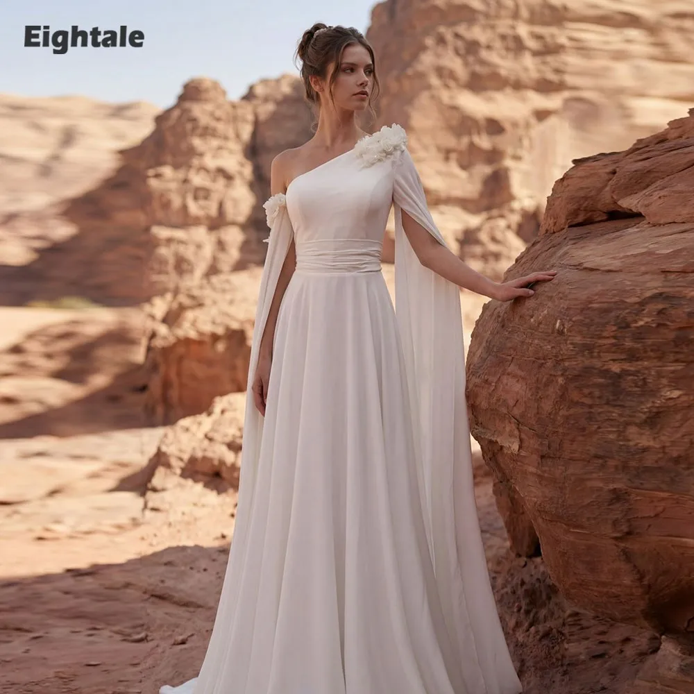 

Eightale Beach Wedding Dress One Shoulder Customized Ivory 3d Flowers Muslim Bridal Gown Bride Party Dress Vestido De Novia