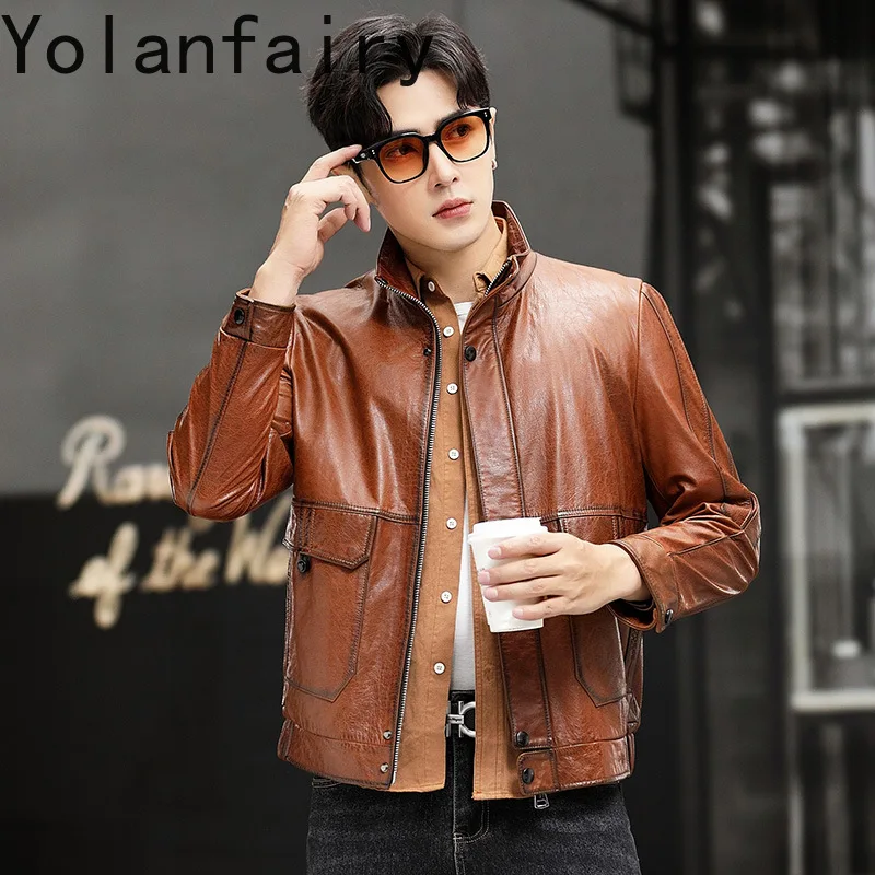 

Top Layer Cow Leather Jacket Men Genuine Leather Coat Spring Fall Clothes Oli Wax Men's Motocycle Jackets Chic Chaqueta De Cuero