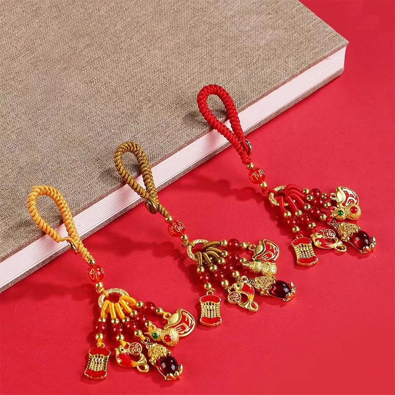 Chinese Style Mobile Phone Chain Lucky And Blessed Vintage Enamel Metal Car Keychain Pendant Bag Purse Hanging Jewelry