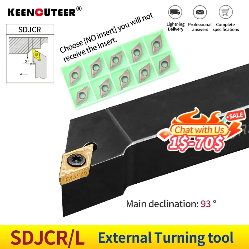 1pc SDJCR12112H11 SDJCR1616H11 SDJCR2020K11 External Turning Tool Holder DCMT11 Carbide Inserts Lathe Bar Cutting Tools Set