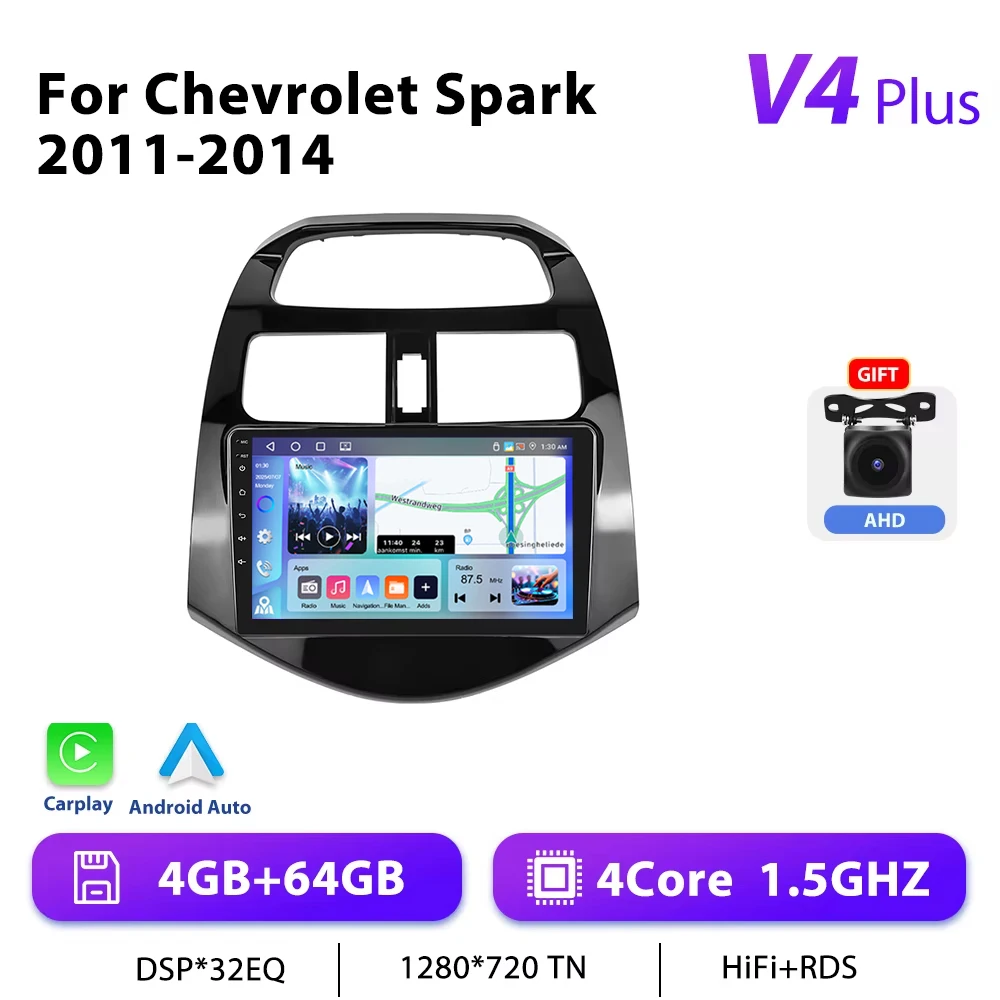 Podofo 4G Carplay Android Radio Voor Chevrolet Vonk 2011-2014 Auto Intelligent Systeem 2din Gps Stereo Head Unit Multimedia Speler