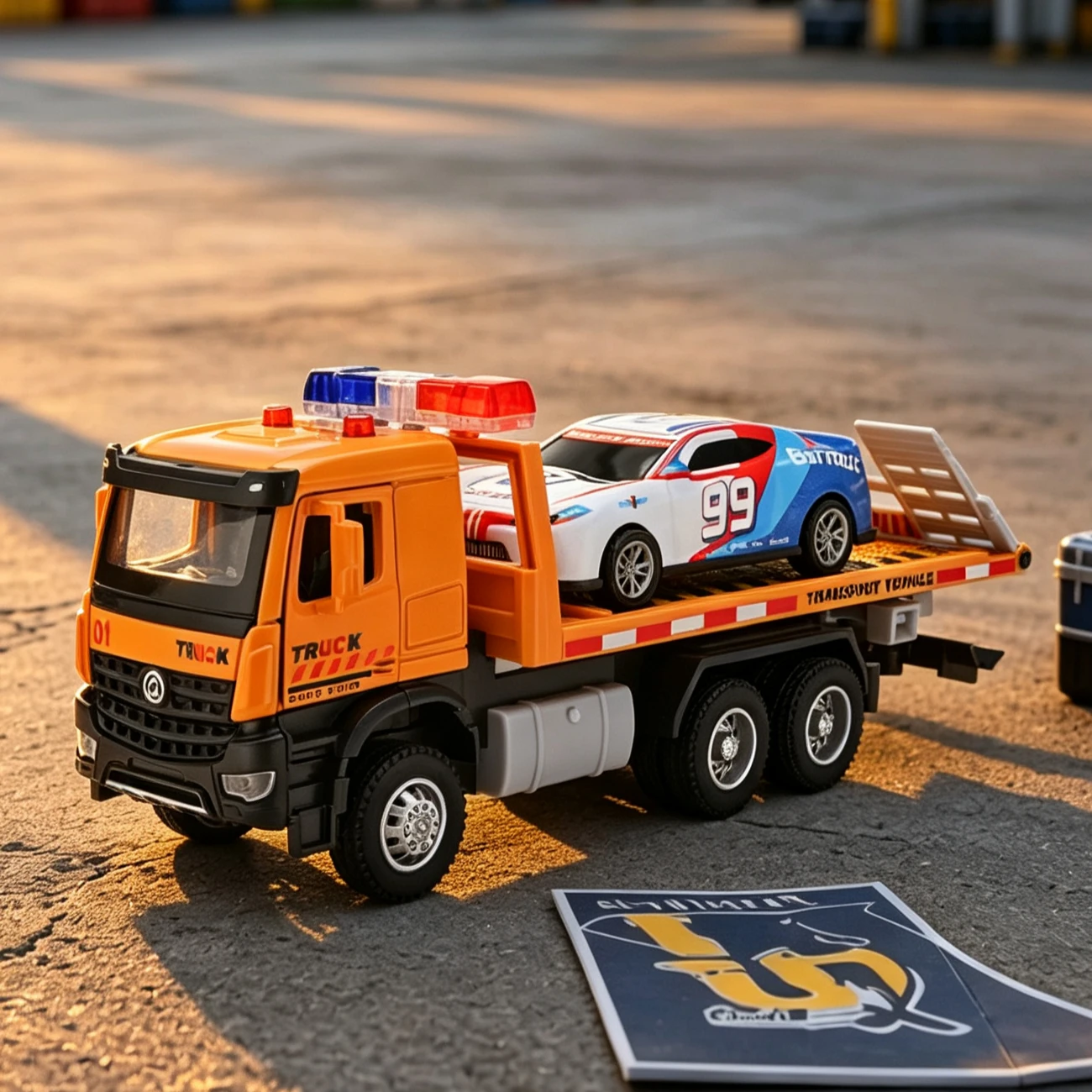 Simulation Wrecker Tow Truck Toy with Race Car, Flatbed Transport Truck concrete mixer truck Model Light Sound