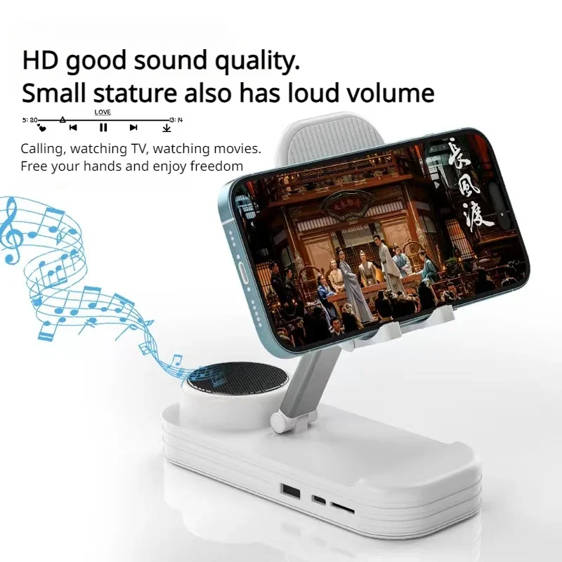 Foldable For Tablet Mobile Phone Holder Portable Bluetooth Speaker  Adjustable Desktop Bracket Smartphone Stand With Microphone