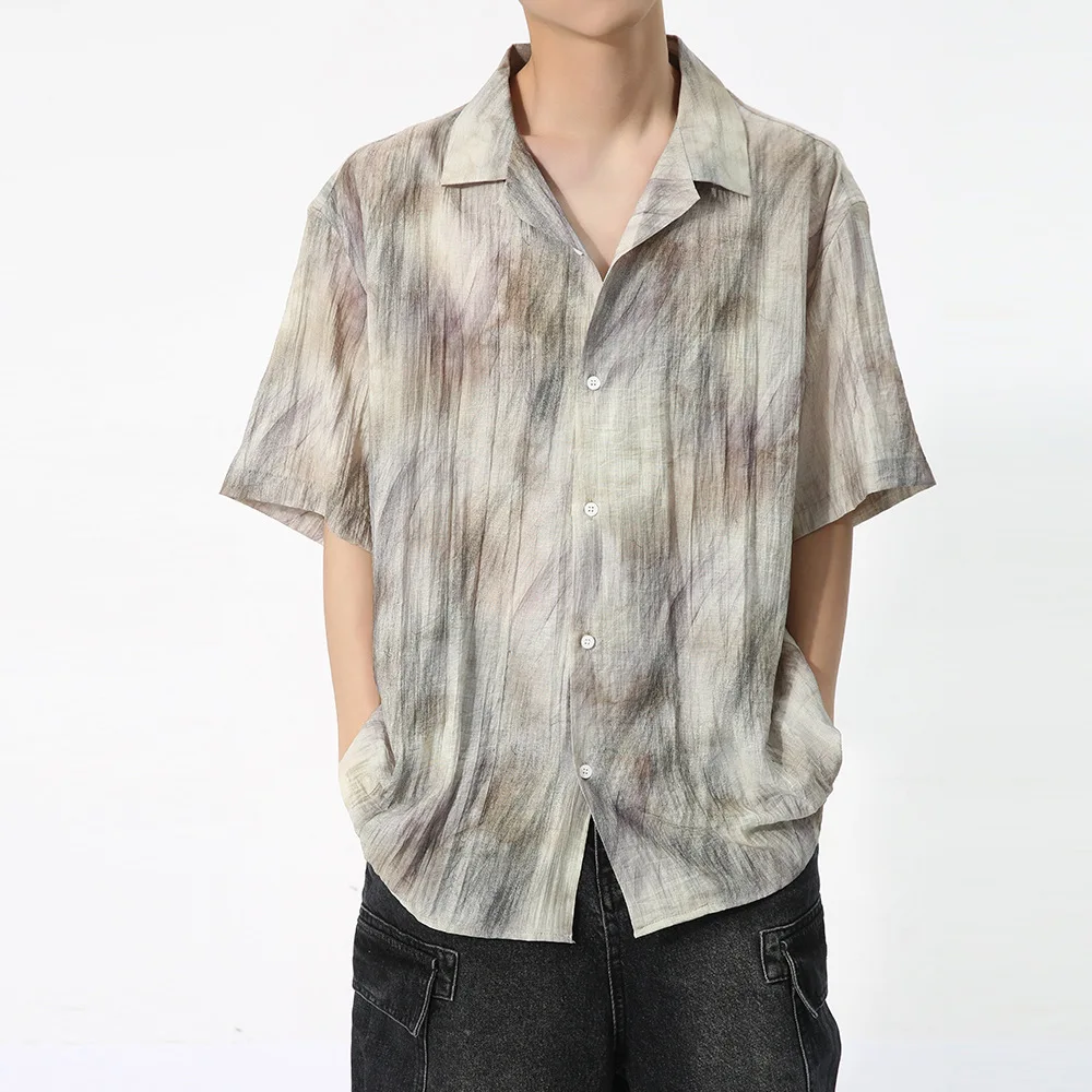 Men's Wear 2024 Spring Summer Korean Style Artistic Temperament Tie Dyed Design Shirts Light Luxury Short Sleeve Shirt