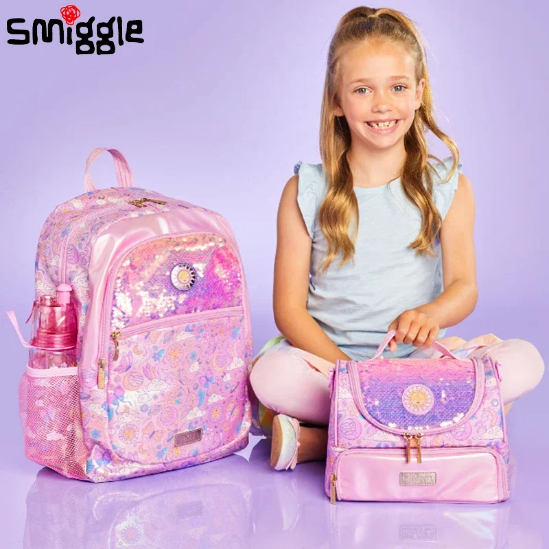 New Australian Smiggle Student School Bag School Supplies Pink Glitter Sun Goddess Backpack  Lunch Bag Student Gift