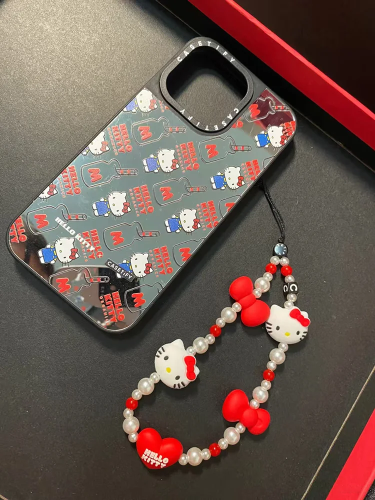 

Очаровательная цепочка для телефона Hello Kitty с бусинами в стиле Ins, универсальный ремешок-шарм для девичьих чехлов на телефон, защита от потери